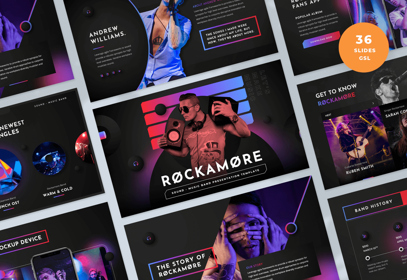 Rockamore Music Band Google Slides Presentation Template Graphue